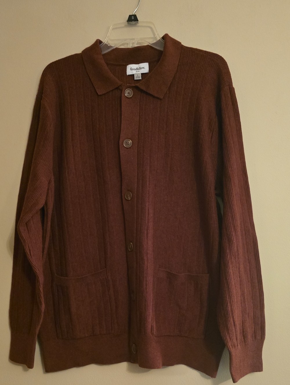 New Goodfellow Men's Size L Brown Ribbed Button-Up Men's Cardigan Sweater